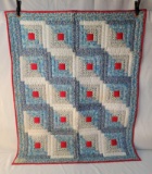 Blue, White & Red Log Cabin Crib Quilt, 48