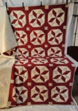 Red & Cream Spinning Star Queen Size Quilt, 92