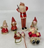 Vintage Christmas Lot- 2 Santa Figures, 3 Elves, 2 Pipe Cleaner Santas