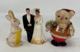 Wedding Couple Cake Topper, Papier Mache Rabbit and Santa Figure