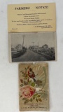 2 Local Advertising Pieces- Farmers' Notice and Leinbach & Bro., Clothiers