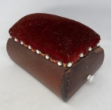 Velvet Covered Pillow-Top Sewing Box with Drawer and Porcelain Knob