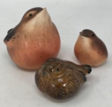 3 Pottery Chubby Bird Figures