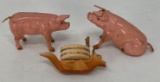 Miniature Figures - 2 Pig Figures and Carved Fox, Erzgebirge Style