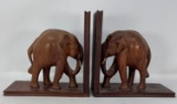 African (Ghana) Carved Wooden Elephant Bookends