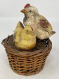 Two Bisque Chicks on Nest Small Basket