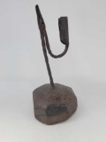 18th Century Rush Holder with Candle Holder on Wood Block Base