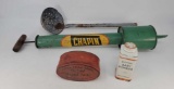 Chapin Vintage Sprayer, Agate Colander Ladle, Advertising Tins