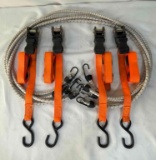 4 Orange Ratchet Straps with Hooks and (4) 64