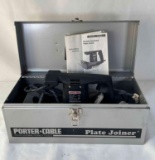 Porter-Cable Plate Joiner in Metal Case with Manual along with a Box of Joiner Buscuits
