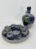 German Stoneware Wine Set- Decanter, 7 Mugs and Serving Platter