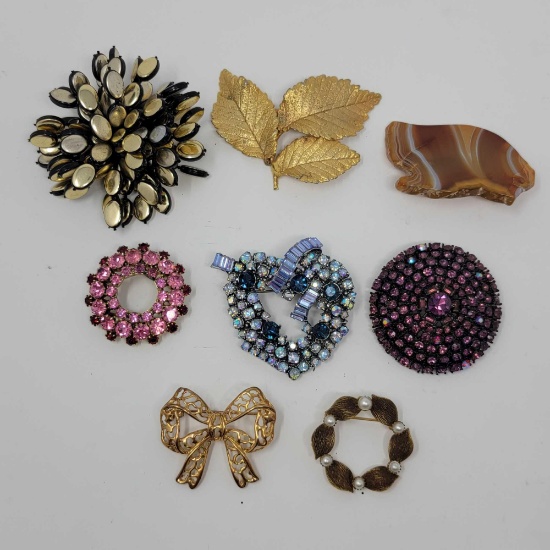 8 Costume Brooches