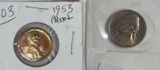 1953 Cent, 1953 Nickel Proof