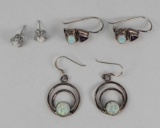 Three Pair of Sterling and Opal Earrings