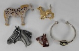 Four Horse Brooches and one Bracelet