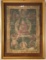 Framed Early Asian Oil on Canvas with Sewn Tapestry Edging