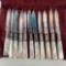 11 Mother of Pearl Handled Knives, Sterling Bands