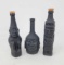 3 Miniature Black Glass Figural Bottles Incised 