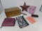 Lady's Wallet, Cosmetic Cases, Change Purse, Metal Star, Pen Knife, Tin Lidded Box with Floral Motif