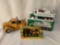 Gold Metal Tow Truck, 217 Hess Truck and Loader and John Deere Wheel Loader