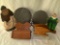 2 Wooden Santa Figures, Wooden Wall Comb Box, Pig Napkin Holder, 2 Slate Rounds and Metal Apple Rack