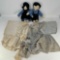 Pair of Amish Dolls- Boy & Girl and 2 Bonnets- Cream & Black and Blue Check