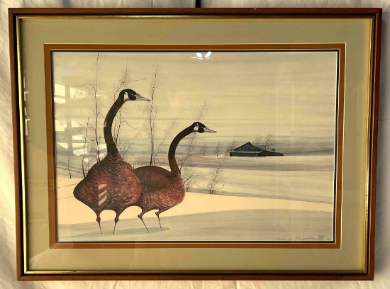 Framed, Signed & Numbered Print "Geese at Sunrise" by P. Buckley Moss, 1984, 494/1000