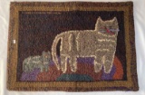 Folk Art Hooked Rug with Striped Cat, Approx. 29.5
