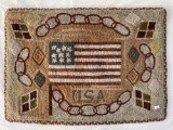 Hooked Rug with Flag and USA, Approx. 25.5