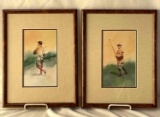 Pair of Signed Framed Prints of Golfers by D. Nichols