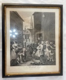 Framed Lithograph of Busy Town Scene, 
