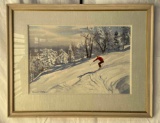 Framed Watercolor Painting of Downhill Skier by Churchill Ettinger