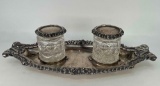Sterling Dresser Set with Underplate and 2 Lidded Glass Jars, 10.85 ozt. Total
