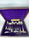 Assorted Patterns of Plated Flatware in Wooden Chest
