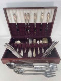Assorted Patterns of Plated Flatware in Wooden Chest