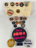 Pin Backs- Political, Union, PA License Plate Tag, Septa, More