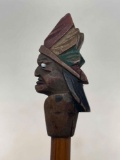 Carved Wood Native American Chief Pencil Topper, Glass Eyes
