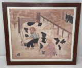 Framed Print- Amish Man & Woman Milking Cows by Xtian (Christian) Newswanger, 321/900