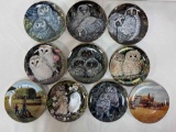 10 Danbury Mint Collector Plates- 8 are Owls , 2 are Farming Themed