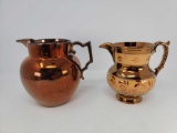 2 Copper Luster Creamers, Smaller has Flower Motif, Banded