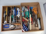 Grouping of Small Hand Tools- Wrenches, Cutters, Pliers, Screwdrivers, Awls, Flag, Flashlight, Etc.