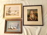 3 Framed Prints- 2 Have Girls with Geese and One is Small Girl