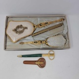 Lady's Matson 3 Piece Dresser Set and 2 Pairs of Cased Scissors