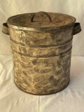 Smoke Decorated Lidded Can with Two Handles, 14.5