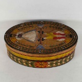 Paint Decorated Oval Wooden Cheese Box with Couple on Lid