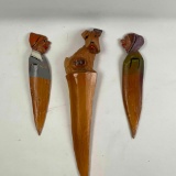 3 Wood Carved Letter Openers- Man, Woman and Dog