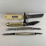4 Folding Knives- Albany Single Blade, Perkasie Cigars, 2 Others