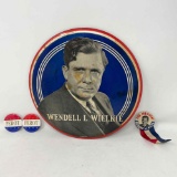 4 Political Pins- 2 Perot, Oversized Wendell Willkie (9.5