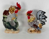 2 Ceramic Fighting Rooster Figures, Vintage Japan