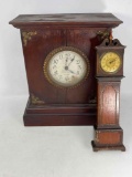 Individual Electric Alarm Shelf Clock and Miniature Wind Up Grandfather's Clock